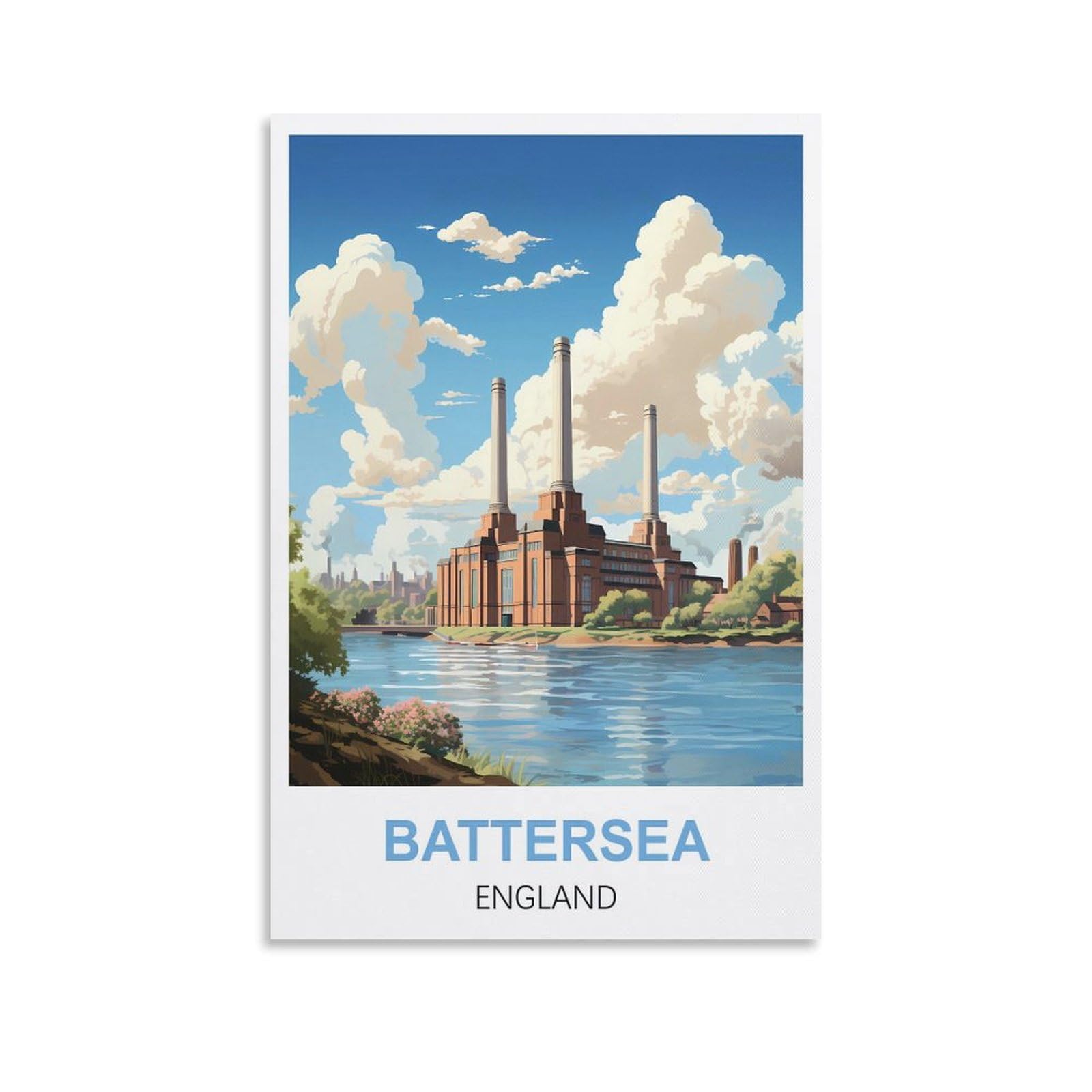 Wgmdoee Unframe-Style Vintage Travel Posters Battersea England 20X30inch(50X75cm) Canvas Poster Living Room Wall Art Home Decor