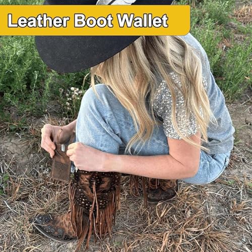 Western Boot Wallet with Snap Strap, Compact Boot Wallet, Inside The Boots Wallets, Handcrafted Leather Boots Credit Card Holder, Western Leather Wallets for Women (Brick Red)3