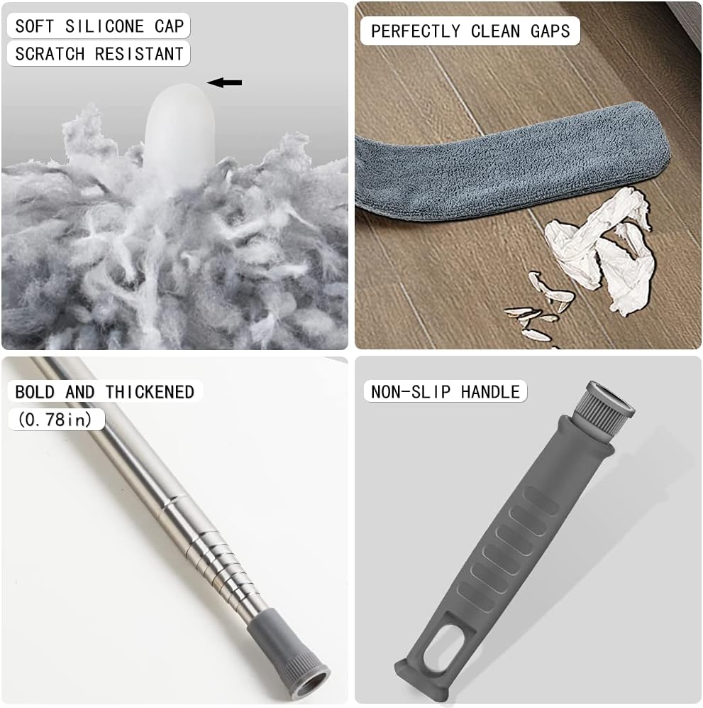 WEHOLA Microfiber Duster with Stainless Steel Extension Pole, Bendable & Washable Telescopic Cobweb Duster for Cleaning Ceiling Fan, Gap, High Ceiling, Blinds, Furniture, Cars : Health & Household