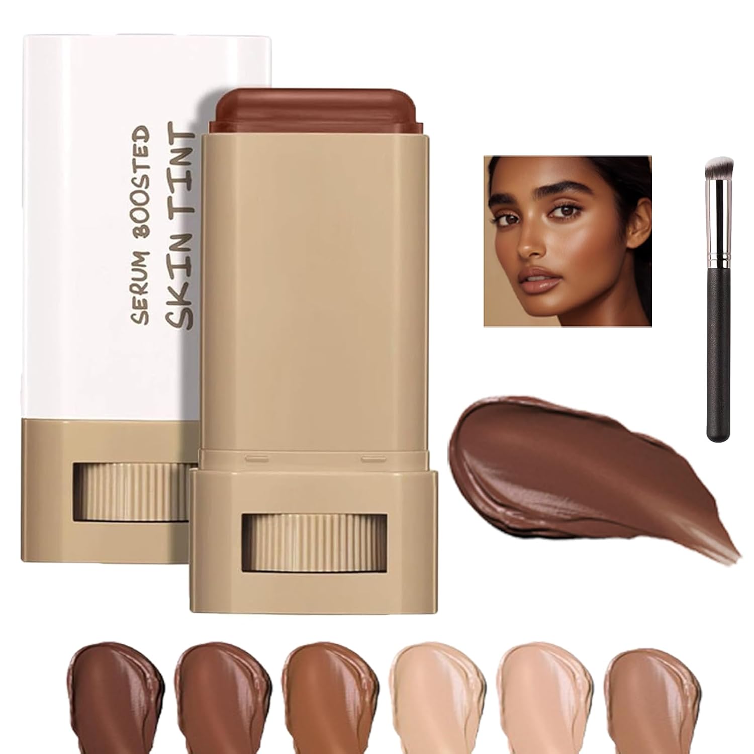 Skin Tint for Black Women, Skween Beauty Balm Serum Boosted Hydration Skin Tint, Solid Tinted Serum Foundation Face Stick, Longwear Contour Stick, Natural Finish (1#)