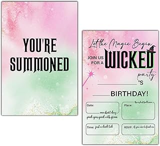 LyoGao Wicked Birthday Party Invitations - Pink and Green Birthday Party Fill in Invites Cards With Envelopes (20 Pack)