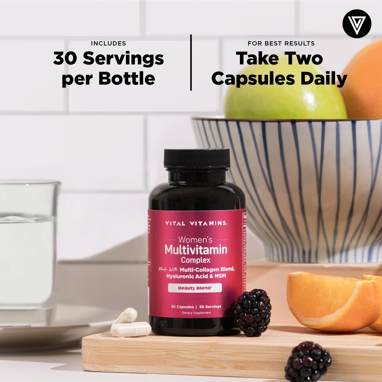 Vital Vitamins Women's Multivitamin Complex with Collagen & Hyaluronic Acid — Amazon image 8