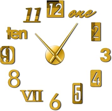 Reloj de Pared 3D, DIY Reloj de Etiqueta de Pared Decoraci n Reloj de Pared Digital arabe para el Hogar Oficina Decoraci n de Pared del Hotel Gold