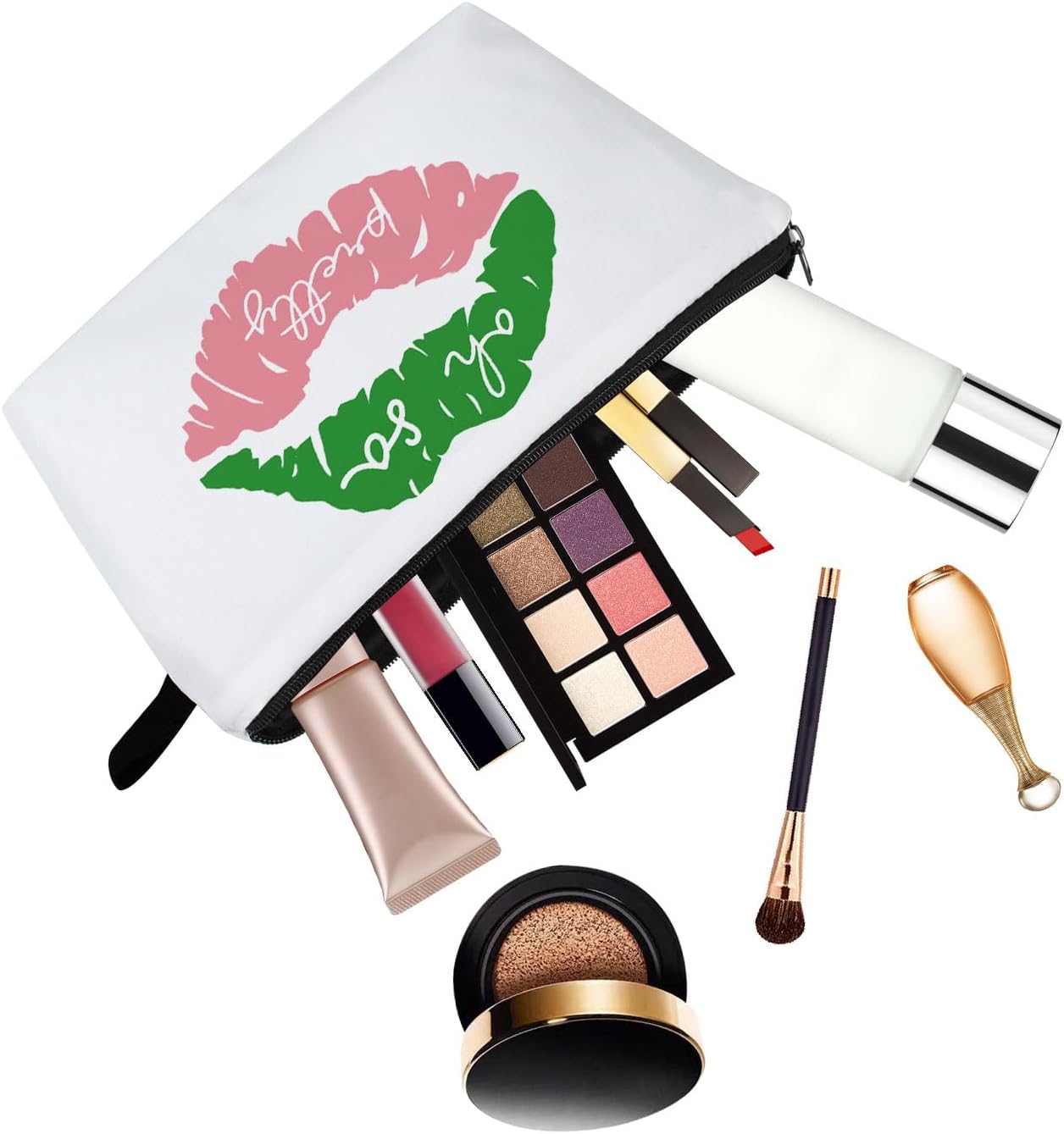 Oh So Pretty Makeup Bag Cute Small Organizer Bag with Zipper AKA Green Pink Lip Cosmetic Bag Aesthetic Sorority 1908 Present for Women Friends - Image 5