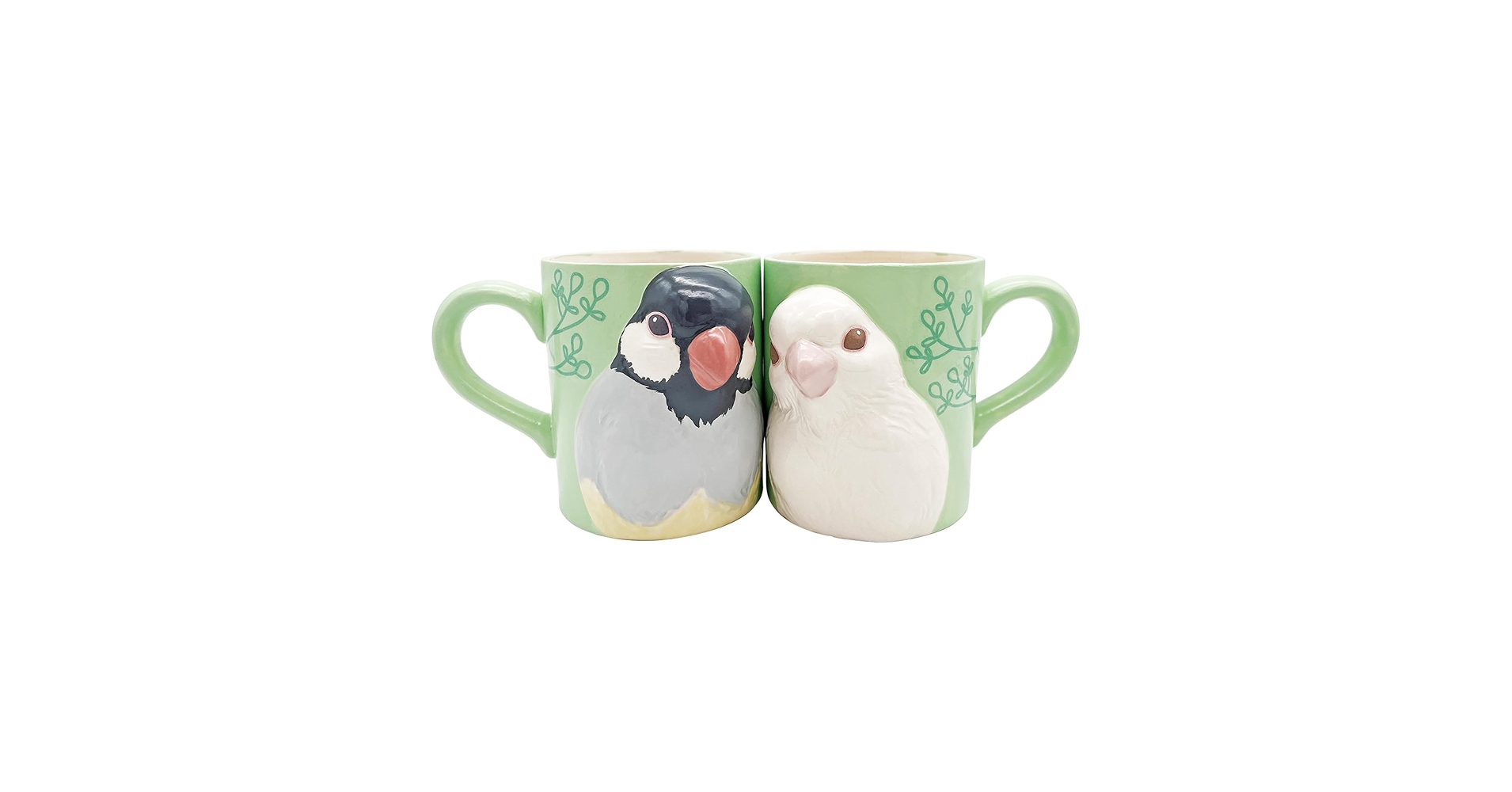 鳥デザインのマグカップと皿セット デッサン / マグ / バードウォッチング」小鳥の陶器マグカップ