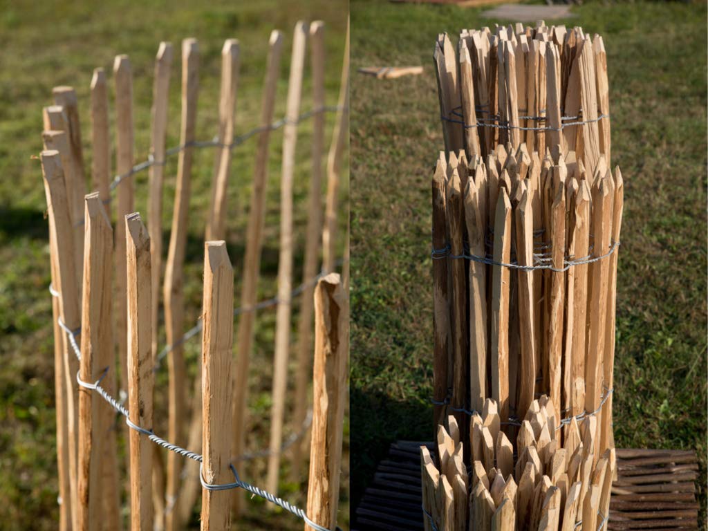 Panneau de jardin en noisetier tressé 120 cm – Barrière naturelle pour plantes grimpantes, saules ou étangs – Fil d’acier, couleur naturelle, longueur 500 cm, baguettes 3-4 cm