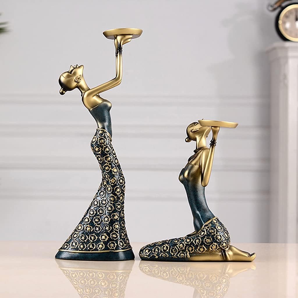 2pcs Beauty Figurines Candle Holders Abstract Woman Figurine Sculpture Candlestick Stand for Wedding Table Centerpeices - Blue