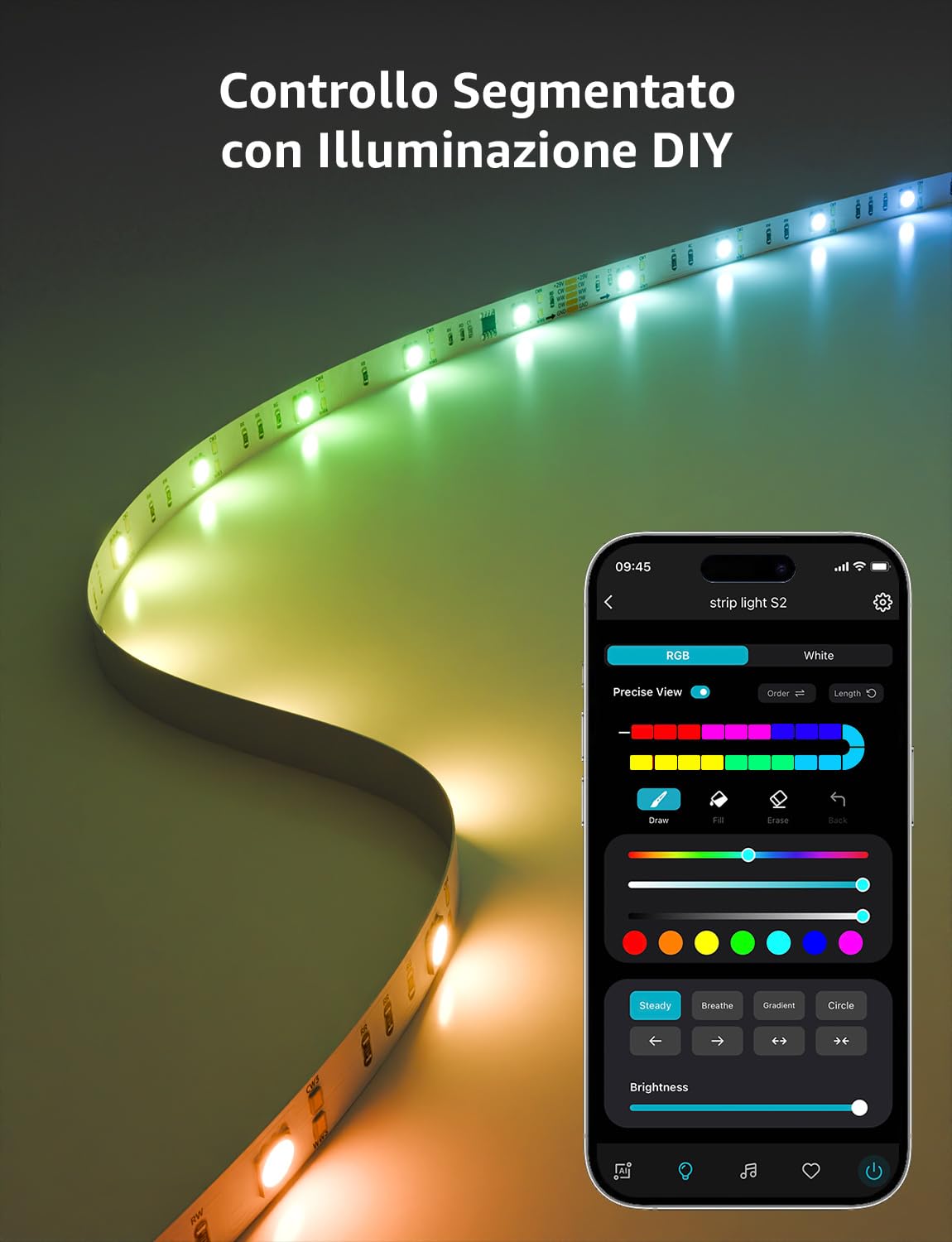 Lepro S2 Striscia LED RGBIC 10M Smart WiFi Bluetooth | RGB e luce bianca regolabile, Bluetooth, controllo vocale e scene personalizzate per ogni ambiente