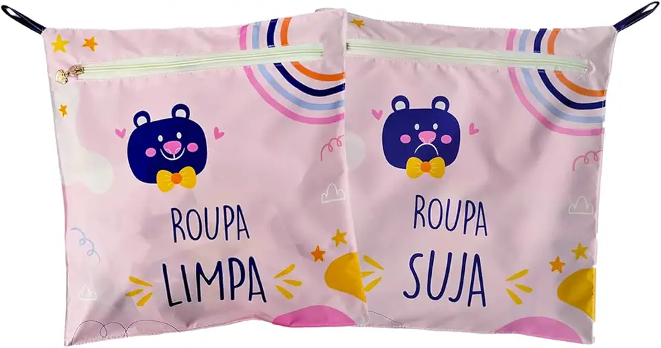 Organizador de Roupas Limpa e Suja Dupla Face Infantil, Impermeável, 2 em 1, Zíper Duplo, Para Mochila Escolar, Viagens e Academia (MODELO 3)