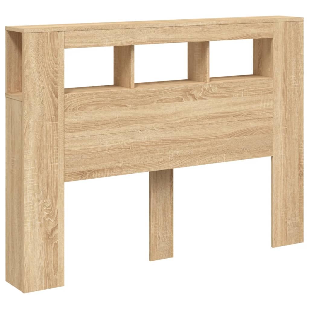 Refined Cabecero con LED Cabecera con Almacenaje Cabezal de Cama Cabecero para Dormitorio Madera ingeniería Roble Sonoma 140x18,5x103,5 cm