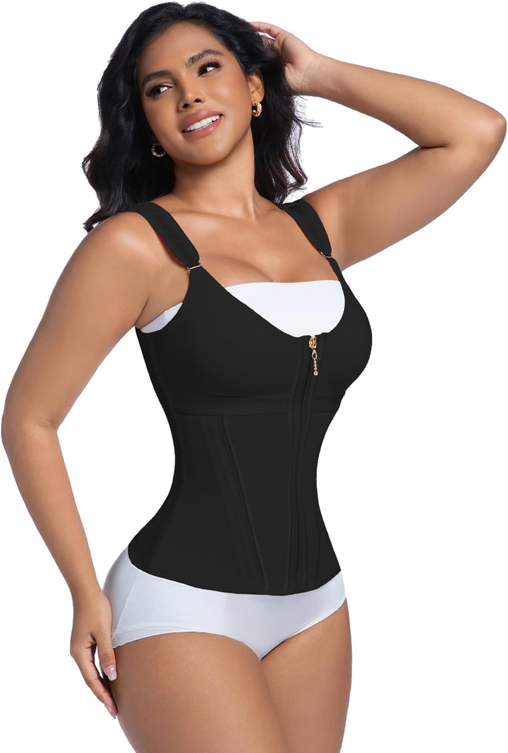 waist trainer with bra, Tummy Control Sports Girdle, Workout Body Shaper with Adjustable Shoulder Strap