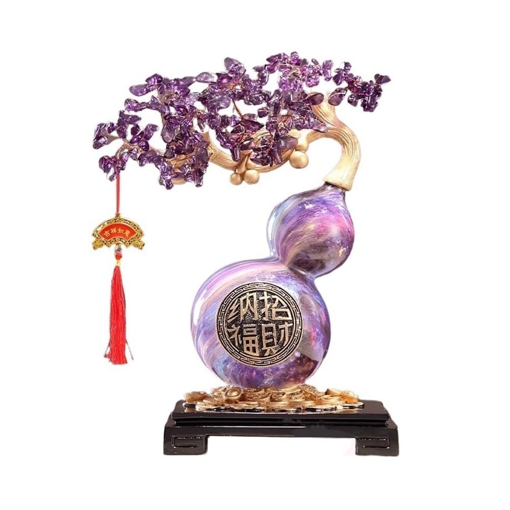 Fortune Crystal Trees Home Fortune Tree Ornament, Amethyst with Gourd Living Room Entryway Wine Cooler Crafts