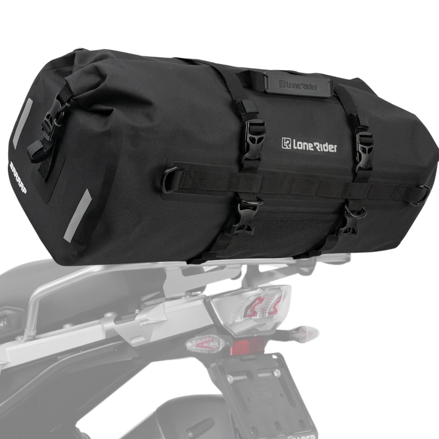Lone Rider Borsone Impermeabile 50 L per Moto, Antipolvere e Arrotolabile, per Campeggio e Kayak, TPU 600D con Cuciture Saldate, Valvola dell'Aria, Pannelli MOLLE e Cinghie a Sgancio Rapido
