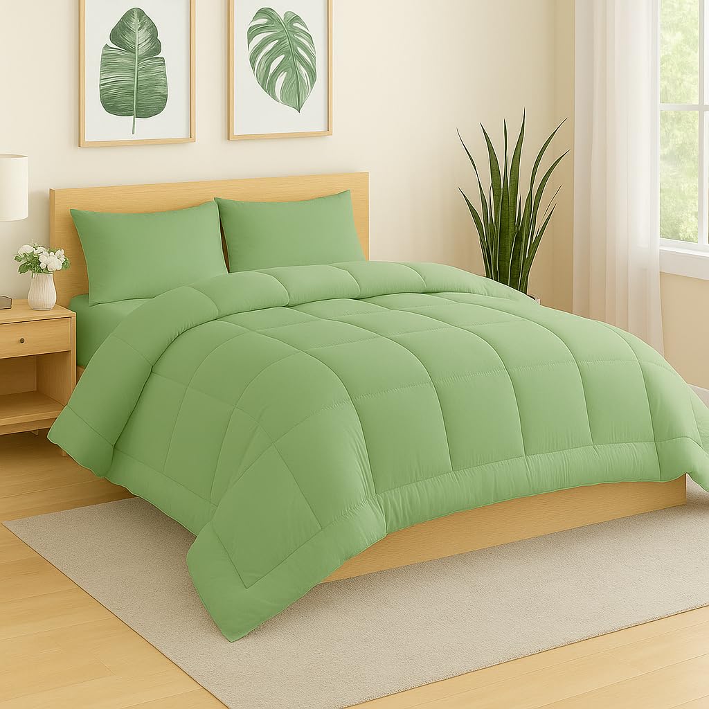 Mahaveer Cotton - Soft Microfiber Comforter Pack of 1 Warm AC Comforter 150 GSM Size 102X108 Inch King_Sage-image-19