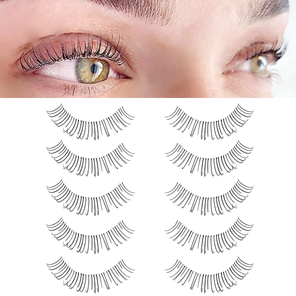 KSYOO Natural False Lashes Thin Clear Band Fake Eyelashes Easy to Apply,Lightweight & Comfortable, Natural-Looking- 5 Pairs (style-1)