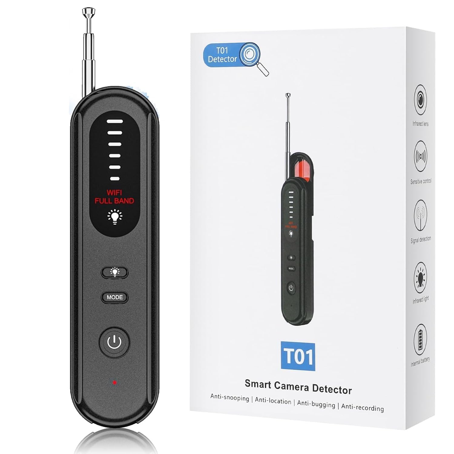 Hidden Camera Detector with Infrared Lens Finder, RF Signal Detector and GPS Tracker Scanner, Portable Anti Surveillance Device for Travel Privacy Protection-image-1