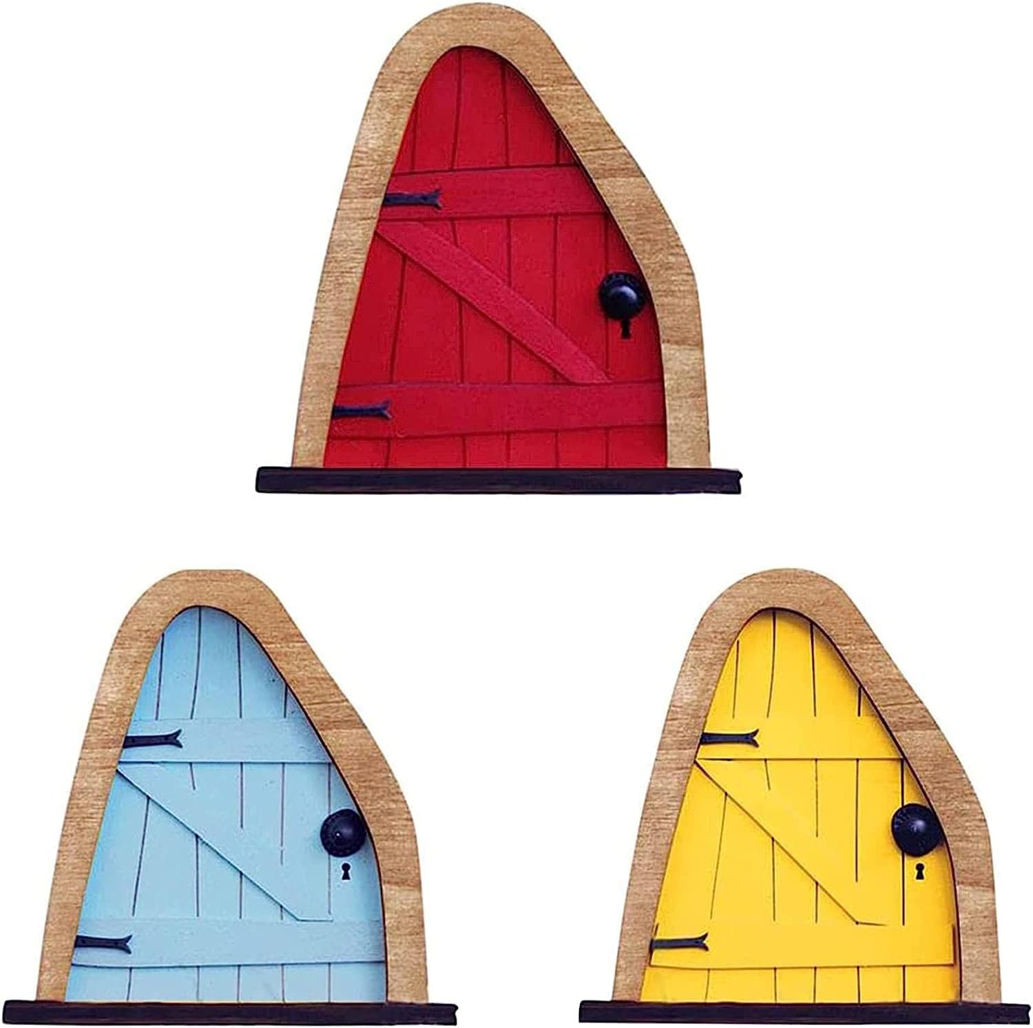 3 PCS Fairy Tale Door Garden Decoration, Miniature Fairy Gnomes Home Door with Windows, Outdoor Mystical Door Sculpture, for Wall Tree Decoration