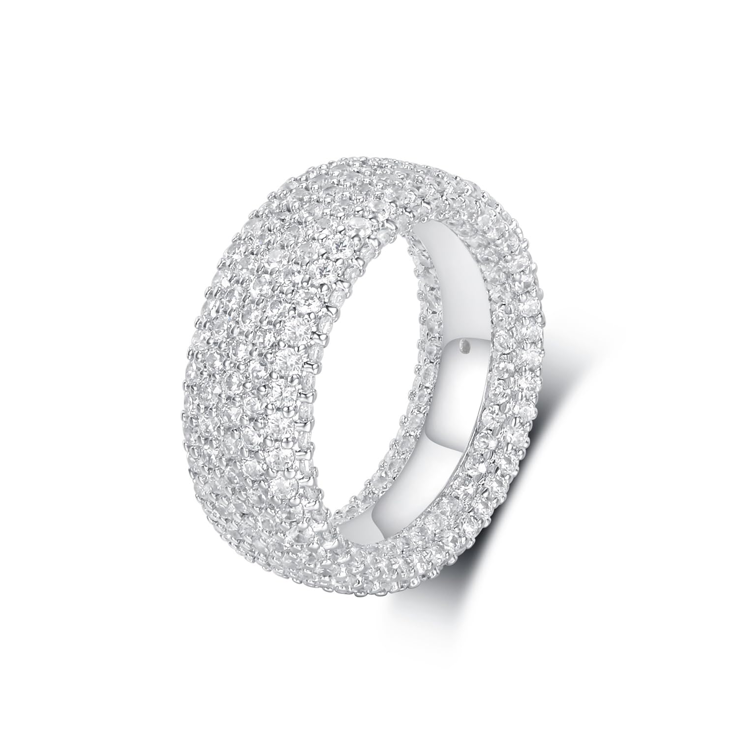 MDFUN 18K White Gold Plated Engagement Promise Wedding Eternity Ring for Women Men, Iced Out Sparkling Cubic Zirconia Round Rings 8.5mm Width Size 5-