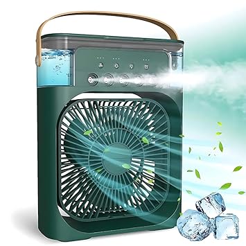 Drumstone (15 YEARS WARRANTY) Personal Air Cooler, Portable Air Conditioner Fan, Mini Evaporative Cooler with 7 Colors LED Light, 1/2/3 H Timer, 3 Wind Speeds and 3 Spray Modes_Multicolor - image, photos