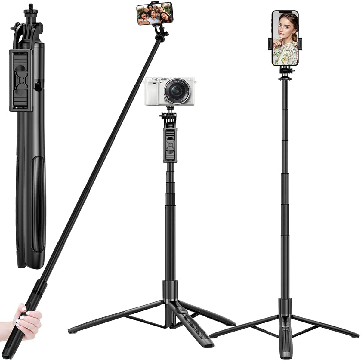 Hold UP Long Selfie Stick Tripod Extra-Long Selfie Stick with Tripod Stand Upto 61 inch/156 cm Camera Stick Portable Selfie Stick for vlogging, Video Recording, Live Streaming (B09RJLZVYT) Amazon Price History, Amazon Price Tracker