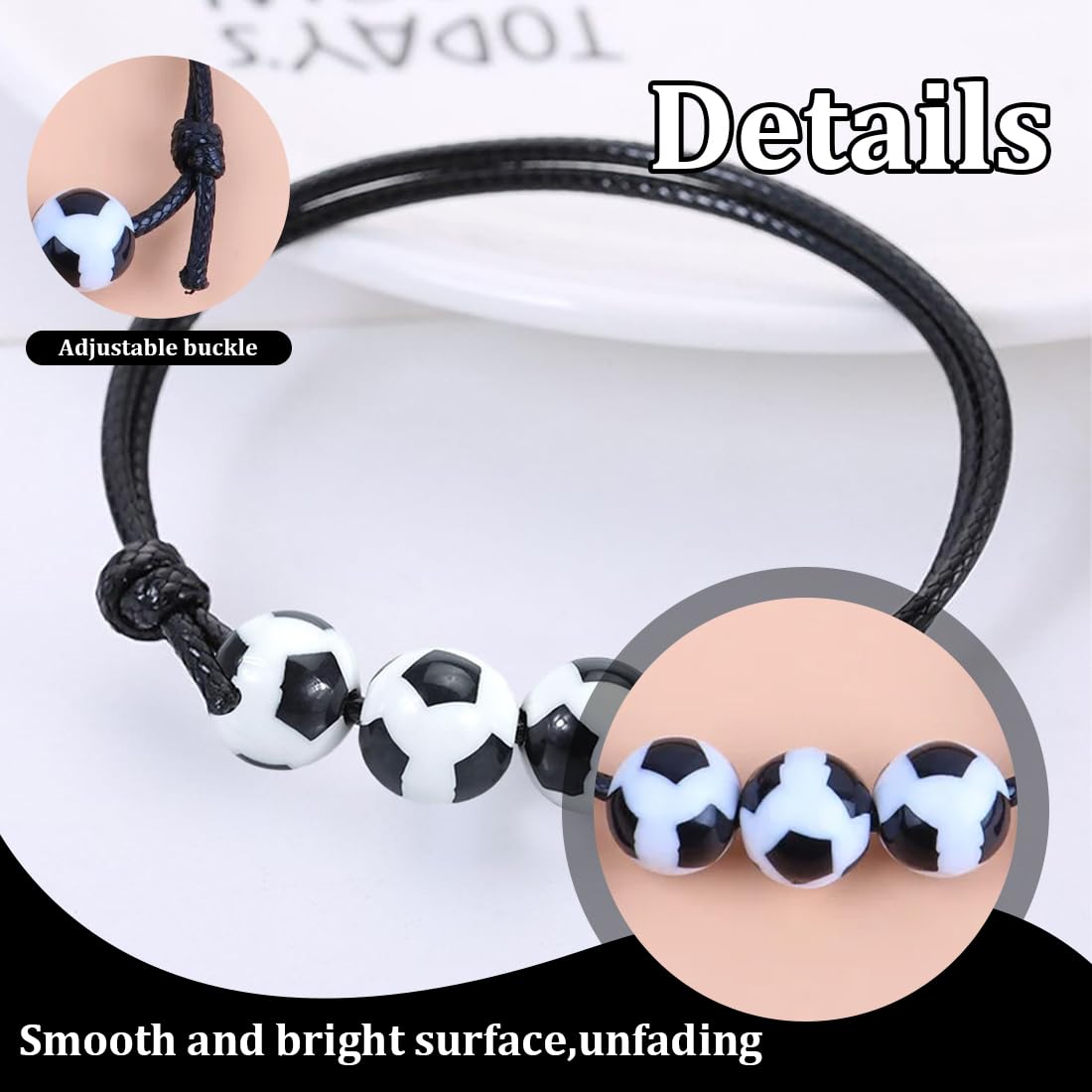 20 PCS braccialetti da calcio, braccialetti dell'amicizia per bambini, braccialetti regolabili per feste sportive, braccialetti per bambini regali per feste di compleanno, gadget calcio (Calcio) - 3