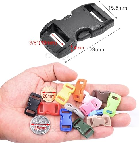 Miniatura 13 de Paquete de 100 hebillas de liberación lateral contorneadas curvadas de 3/8 pulgadas para paracaídas 550 cuerdas de paracaídas, correa para collar