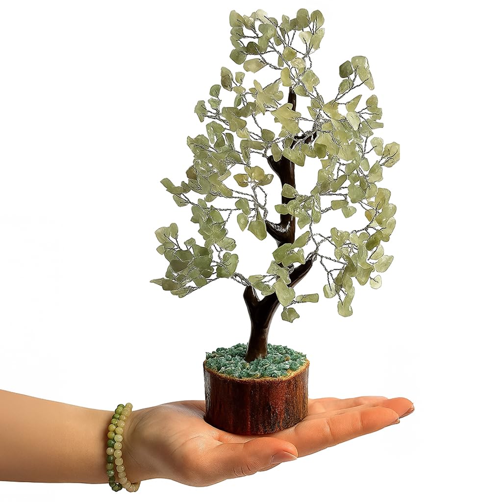 Edelsteinbaum - Kristallbaum Glücksbaum mit Echten Steinen - Grüner Aventurin Chakra Baum, Harmonischer Heilstein Baum, Deko Edelstein Baum gegen Stress - Steinbaum Kristalle Baum Geschenk