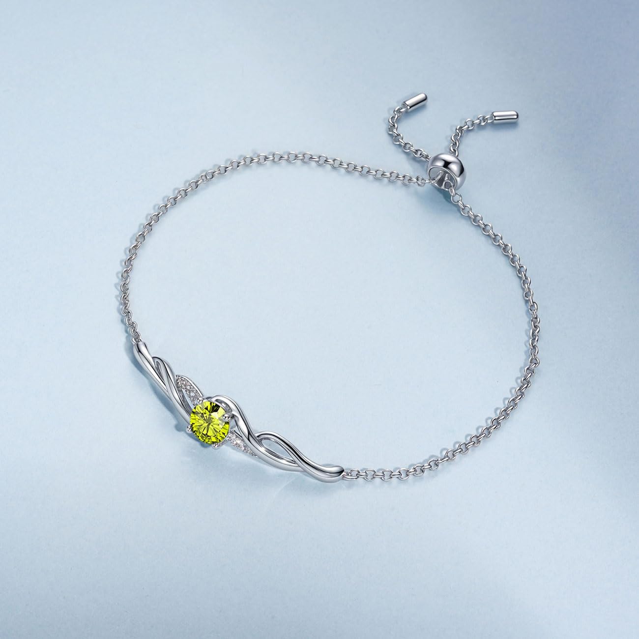 Sterling Silver Twisted Vine Birthstone Bracelet Adjustable Bolo Chain Cubic Zirconia Hypoallergenic Jewelry Gift for Women Birthday Anniversary Christmas