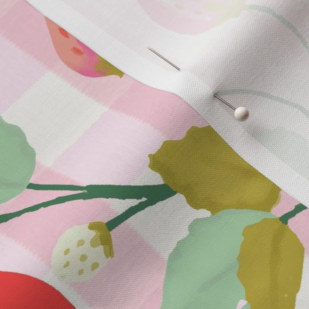 Spoonflower Fabric - Strawberry Gingham Berries Summer Picnic Hand Painted French Country Printed on Petal Cotton Fabric Fat Quarter - Sewing Quilting Apparel Crafts Decor
