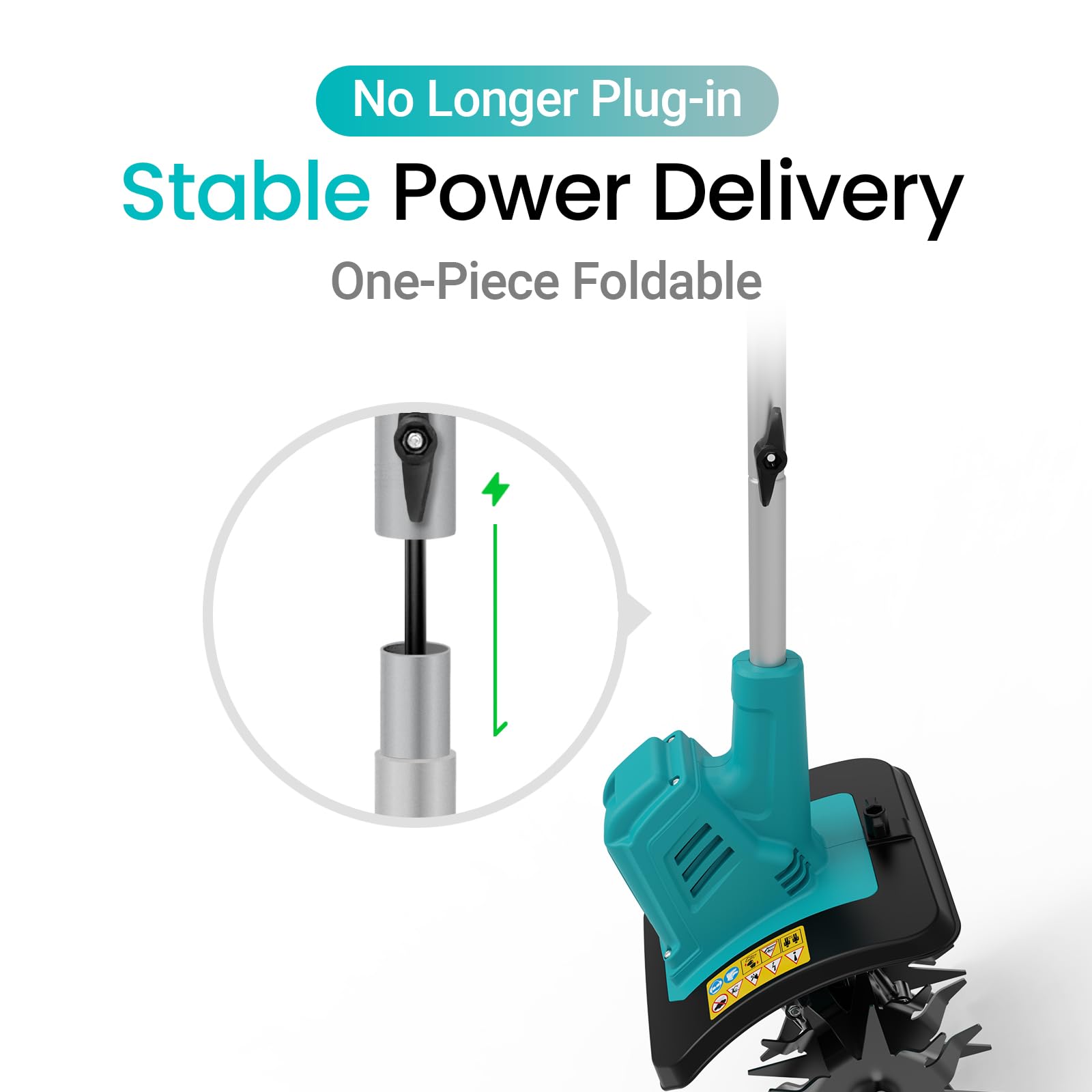 Cultivador de jardín inalámbrico compatible con batería Makita de 18 V (solo herramienta), motocultor eléctrico sin escobillas plegable con ruedas ajustables, azul