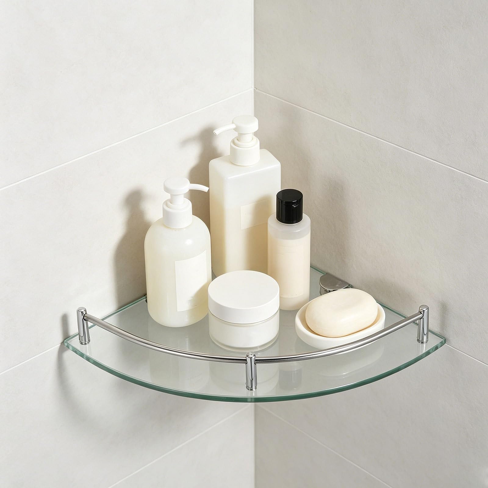 PRETYZOOM 2 Piezas De Estantes Para Artículos De Tocador, Jabonera, Estante De Pared De Acero Inoxidable, Riel Para Champú Y Gel De Baño Con Cepillo De Baño, Organizador Triangular De
