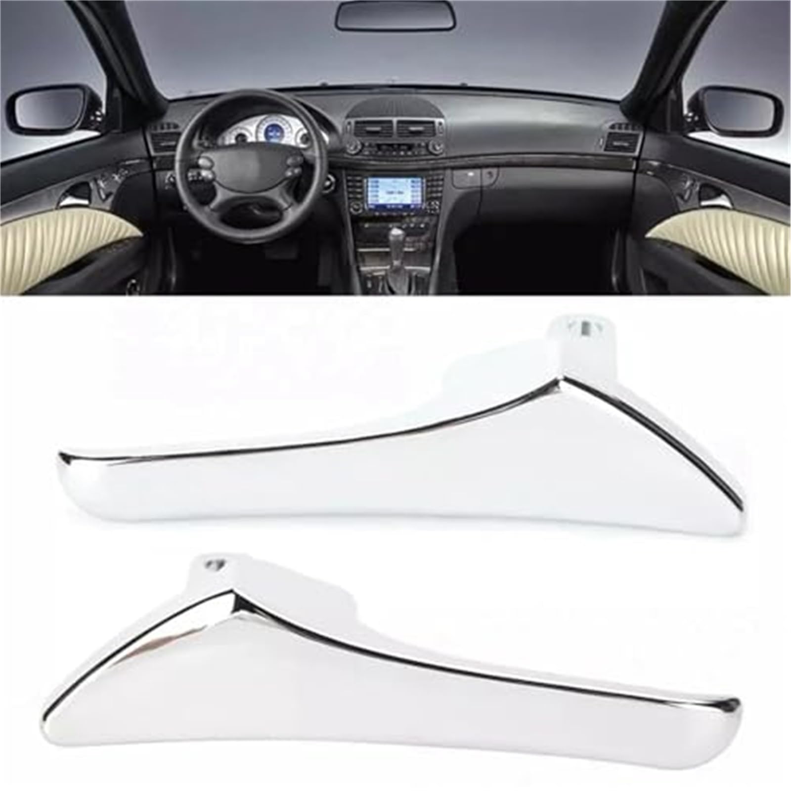 Chromowana wewnętrzna pokrywa klamki drzwi tapicerka uchwyt do holowania drzwi, dla Mercedes-Benz, E CLS klasa S211 W211 W219 2003-2009 para 21176601247F24 Klamka do drzwi samochodowych