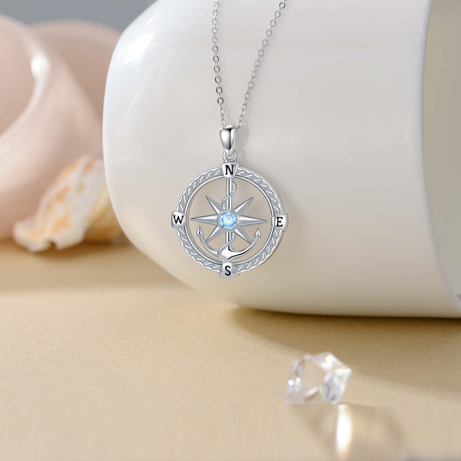 YAFEINI Collana con bussola per uomo e donna, con ciondolo a forma di ancora, in argento Sterling 925, regalo per ragazze e ragazzi