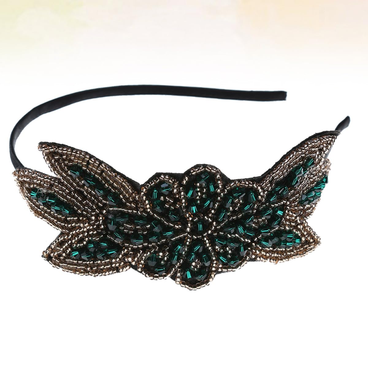 BETOOKY 1920s Green Beaded Party Headband Handmade Vintage Hair Hoop for Women Wedding and Evening Occasion Hair Accessory