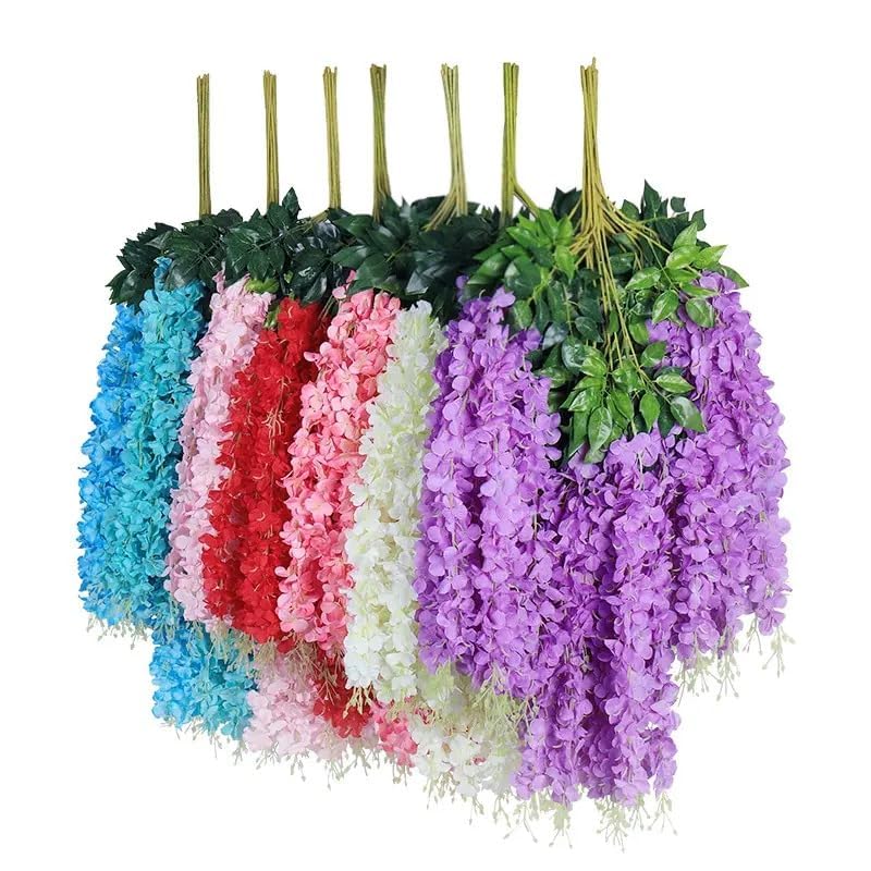 Image of SATYAM KRAFT 6 Pcs (43.2 inch) Artificial Wisteria Vine Garland | Long Silk Hanging Flowers String for Wedding Decoration Items, Shaadi Mandap, Birthday Party, Festival Event & Home Decor (Multi)