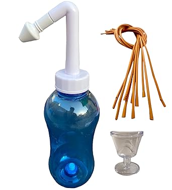 The Yogis Nasal Wash Jal Neti Bottle (Size - 500ml)[ Colour - BLUE ] FREE- 1 rubber +1Eye Wash Cup