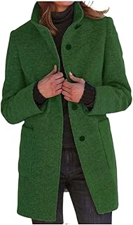 2025 - Abrigo de lana para mujer, otoño e invierno, vintage, color liso, cuello alto, ropa de invierno para mujer