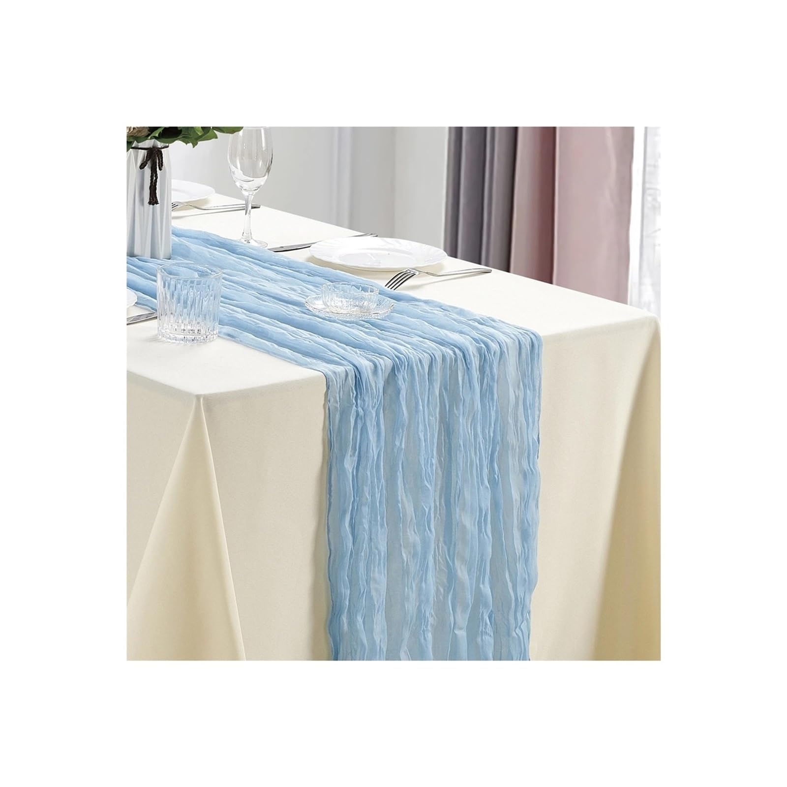 Cheesecloth Table Runners 3Pcs CheeseCloth Table Runner, 40x270cm Boho Gauze Fabric Rustic Sheer TableRunner For Wedding Bridal Shower Party Banquet(Light Blue)
