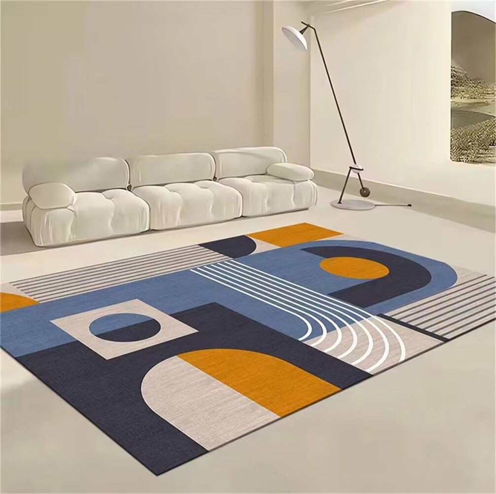 Tapis de salon élégant bleu 180x250 cm au design géométrique