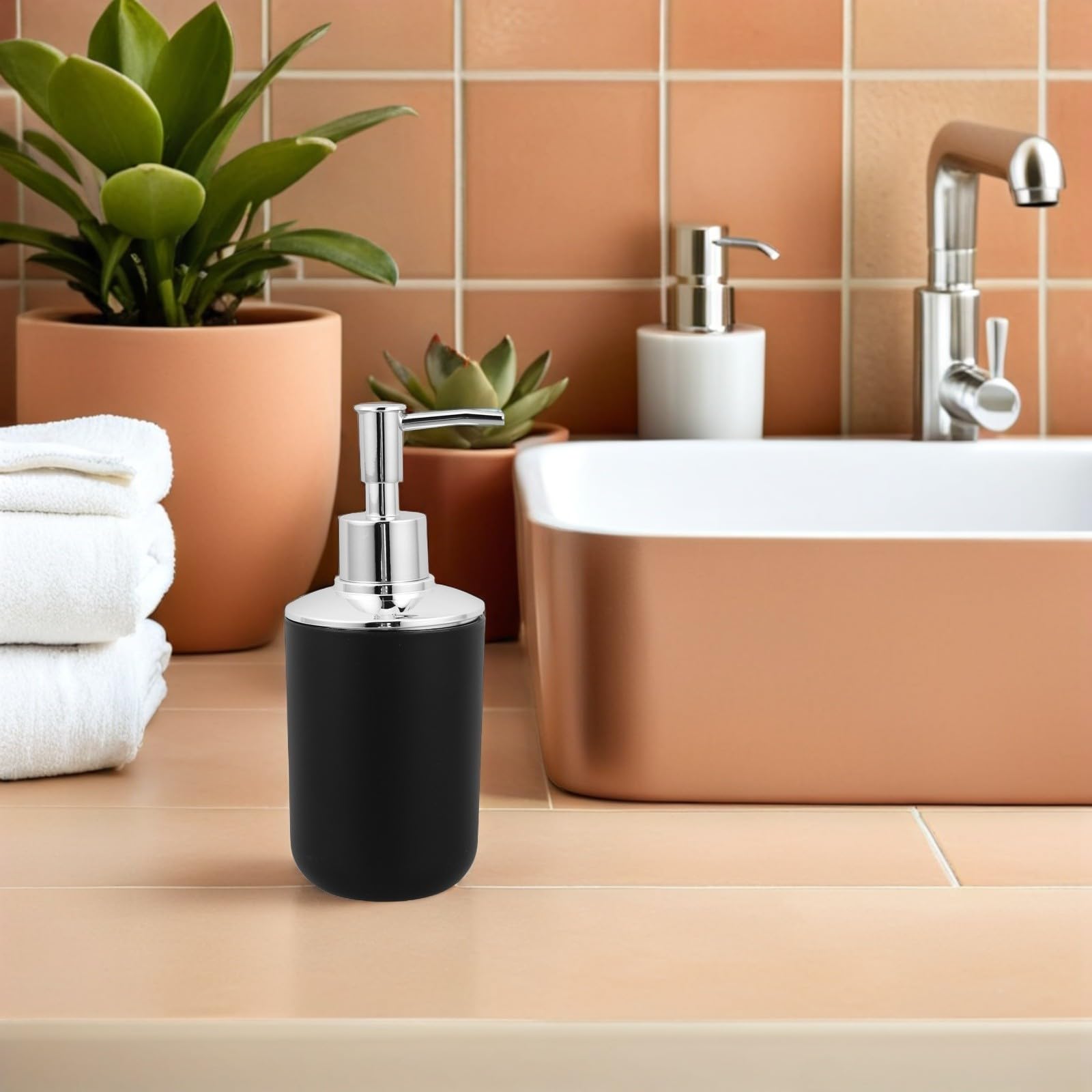 Set de Accesorios de Baño Negro de 6 Piezas con Dispensador de Jabón, Soporte para Cepillo de Dientes y Escobilla, Diseño Elegante y Material Plástico para Baño