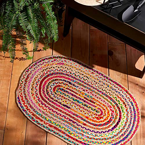Tapete Ovalado Multicolor de Algodón Trenzado 3'x5' miniatura 7