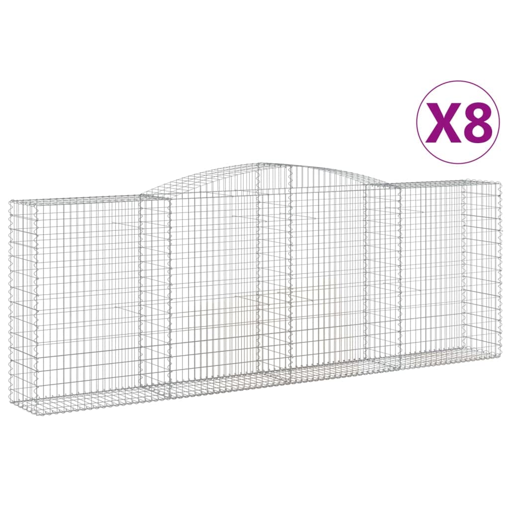 Zestaw 8 koszyków gabionowych, 400 x 50 x 140/160 cm, ocynkowane żelazo, z łukiem, grubość drutu 3,5 mm, wytrzymała bariera ogrodowa, izolacja akustyczna
