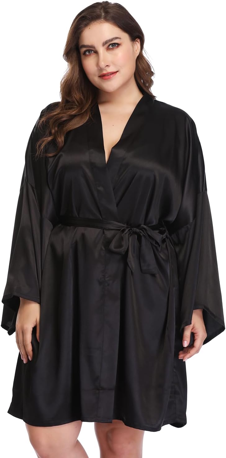 Women's Plus Size Long Robes Satin Silky Bathrobes Lightweight Kimono Cover Up Sleepwear Bridesmaid Party - Image 3