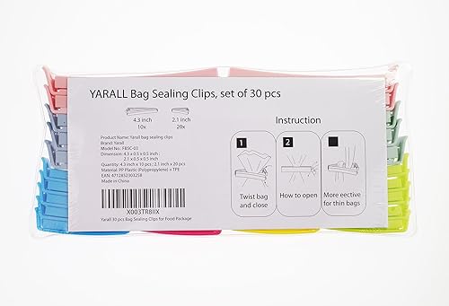 Miniatura 4 de 30 clips de plástico para paquetes de alimentos, diseño curvado para bolsas de sellado, para alimentos, cocina y hogar (4.3 x 10, 2.1 x 20)