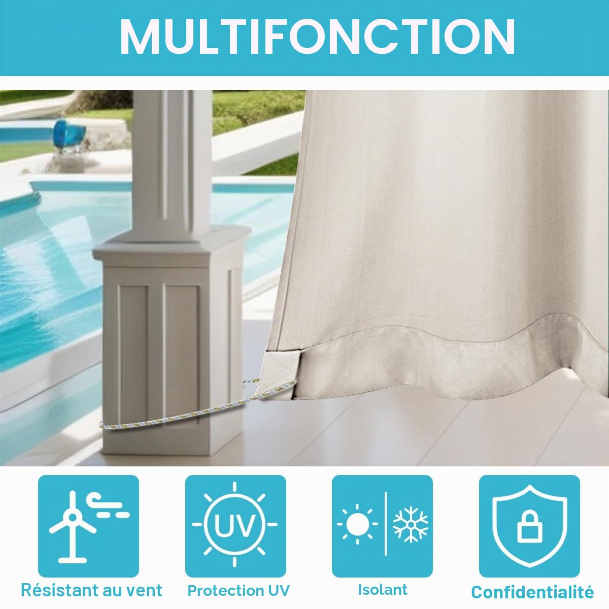 ele ELEOPTION Rideau Extérieur Imperméables Protéger Contre UV Isolants Thermiques, avec Perforations, Adaptés aux Jardins, Terrasses, Pergola, Balcons, Texturé 3D Blanc Cassé, 1 Pièce / 132 X 213cm