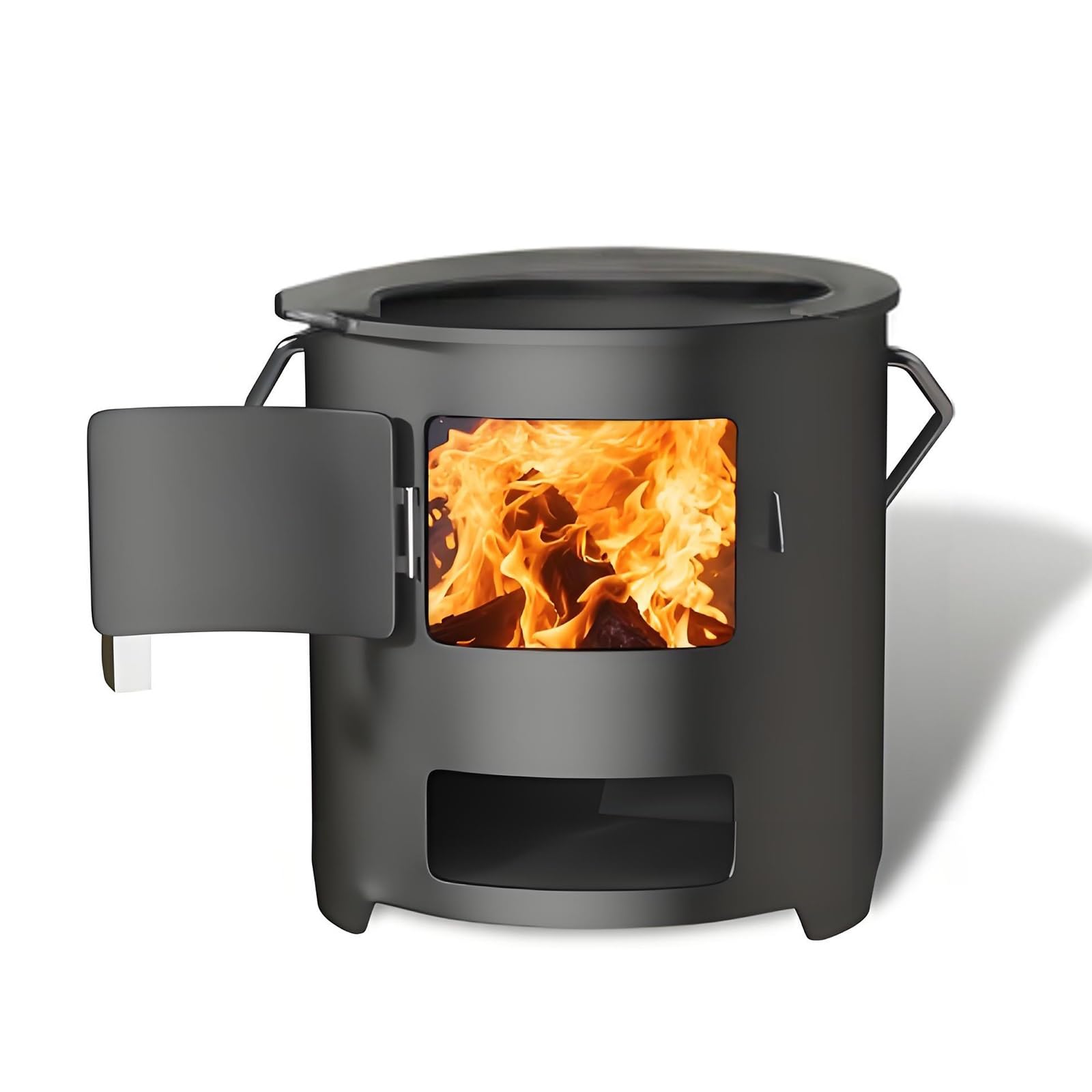 Stufa a Legna Portatile In Acciaio al Carbonio Rinforzato, Stufa a Legna In Ghisa Integrata con Base Stabile, Supporto Triangolare al Calore per Interni ed Esterni(30cm)