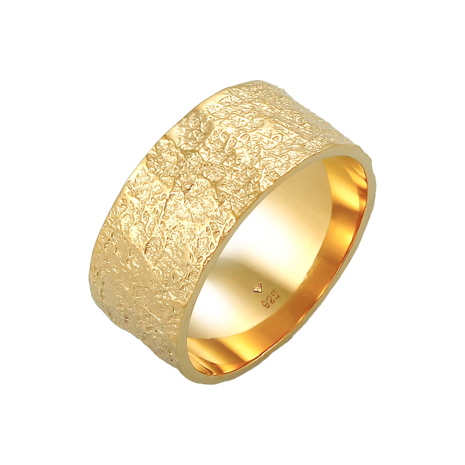 Kuzzoi Anello da uomo (9 mm) forgiato a mano, anello da uomo in argento sterling 925 placcato oro, anello in stile usato, anello con struttura rustica, misura anello 60-66