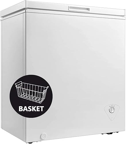 Smad Congelador de pecho profundo de 5 pies cúbicos, bajo ruido, parte superior abierta, con cesta colgante extraíble, bisagras de puerta de