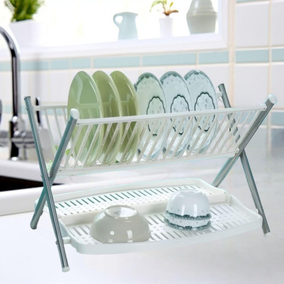 STORIA Kitchen Dish Rack/Plate Cutlery Stand/Kitchen Utensils Rack/Modern Kitchen Storage Rack Dish Drying Rack, 2-Tier Bartan Stand/Drainer Shelf/Kitchen Organizer/Counter for Utensils Storage