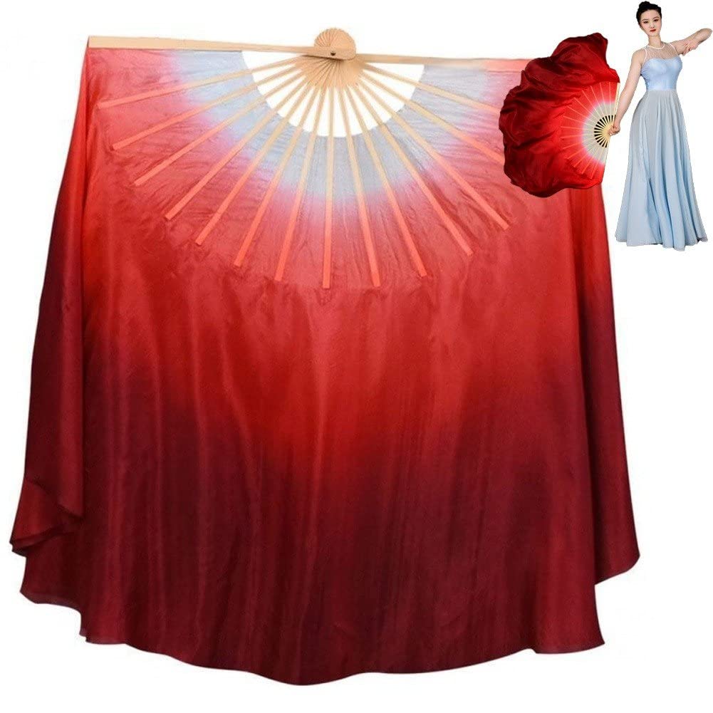 Baokuan Hand Made Belly Dance Dancing Silk Bamboo Long Fans for Party Performance Silk Bamboo Long Fans for Party Performance White Red Gradient
